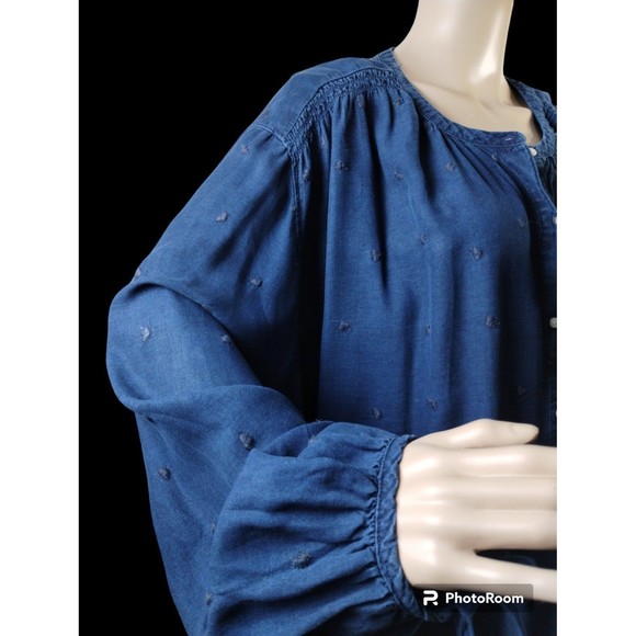 Old Navy Tops - NWT Embroidered Lyocel Denim Bishop Sleeve 4 Button Front Pop Over  Size 3X Top